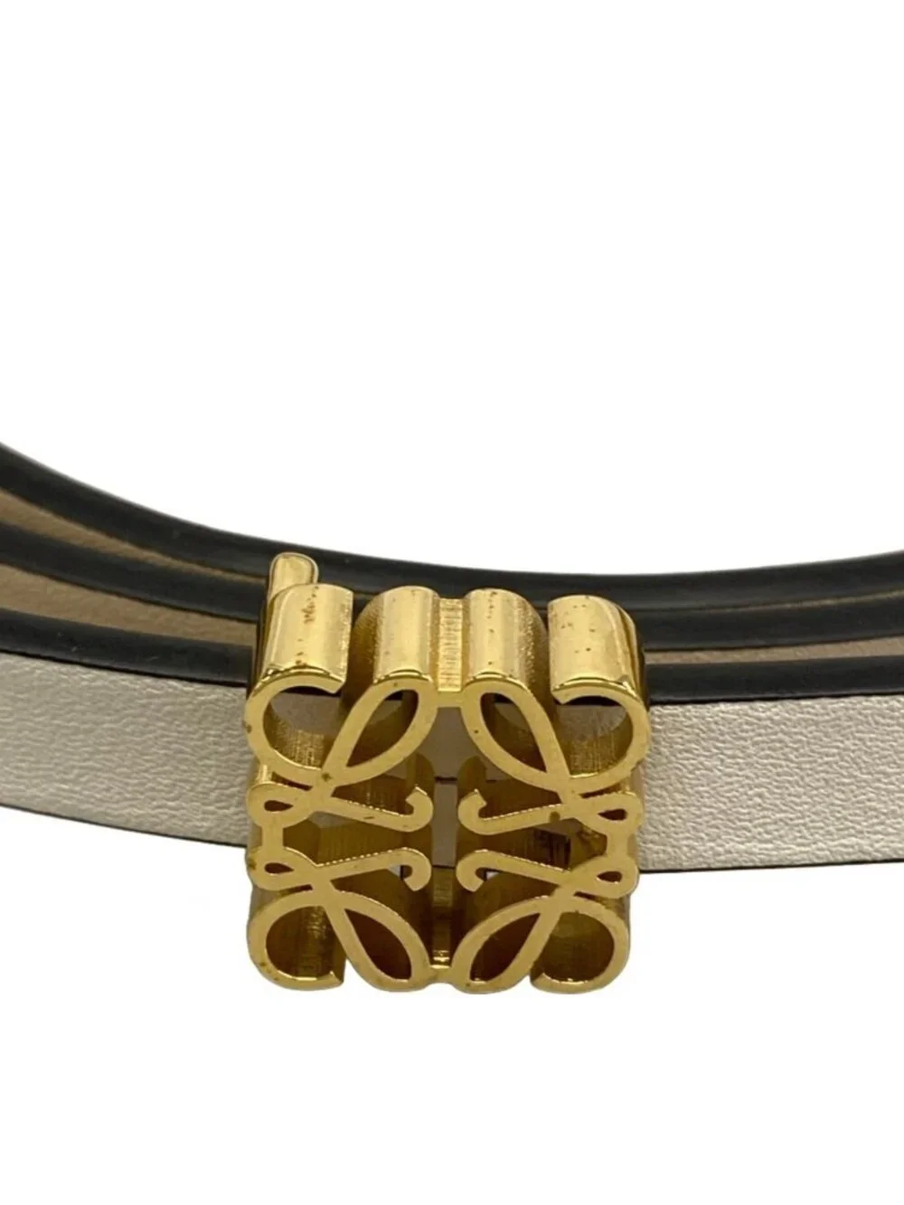 Loewe Belt White Dark Yellow Gold Reversible Anagram Leather